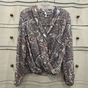 Elan Paisley Print Crossover Top Size Small
